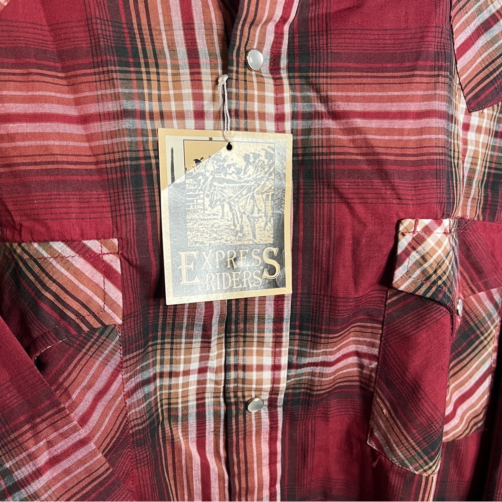 Vintage Men Western Express Riders Pearl Snap Shirt Long Sleeve Red Plaid XL NWT